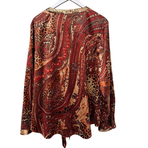 CHICO'S Paisley Blouse XL (Chicos 3) Rust Red Sequin Womens Evening Top - Picture 5 of 10